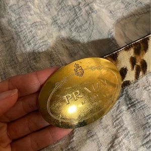 PRADA gold round buckle calf hair belt